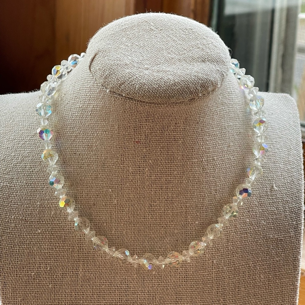 Vintage crystal choker necklace aurora borealis colorful - Picture 6 of 8